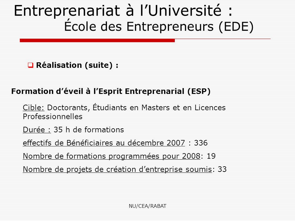 Entreprenariat à l’Université : École des Entrepreneurs (EDE)