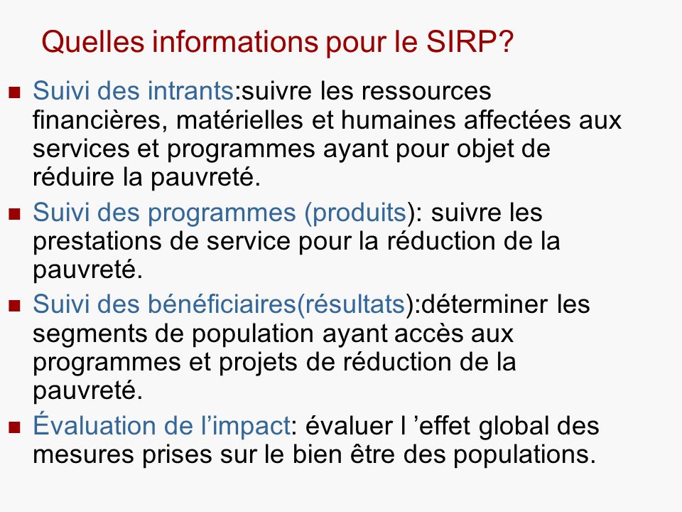 Quelles informations pour le SIRP