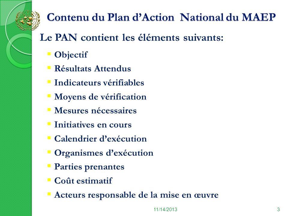 Contenu du Plan d’Action National du MAEP