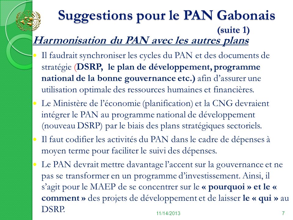 Suggestions pour le PAN Gabonais (suite 1)