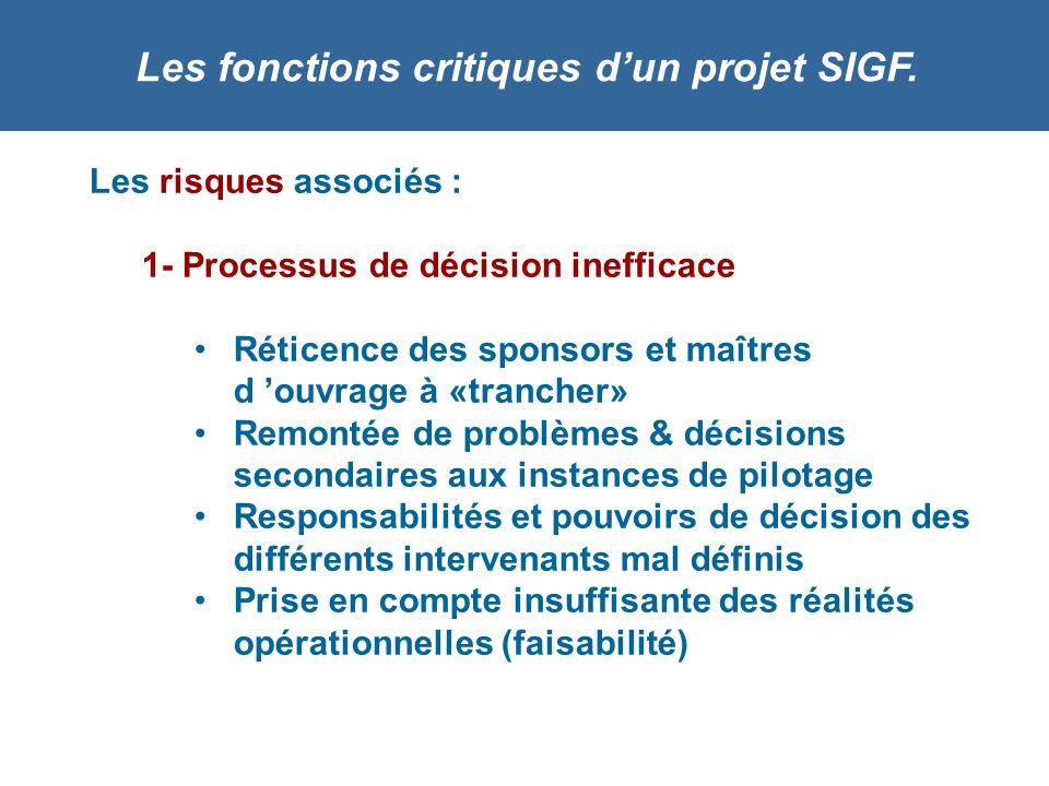 Les fonctions critiques d’un projet SIGF.