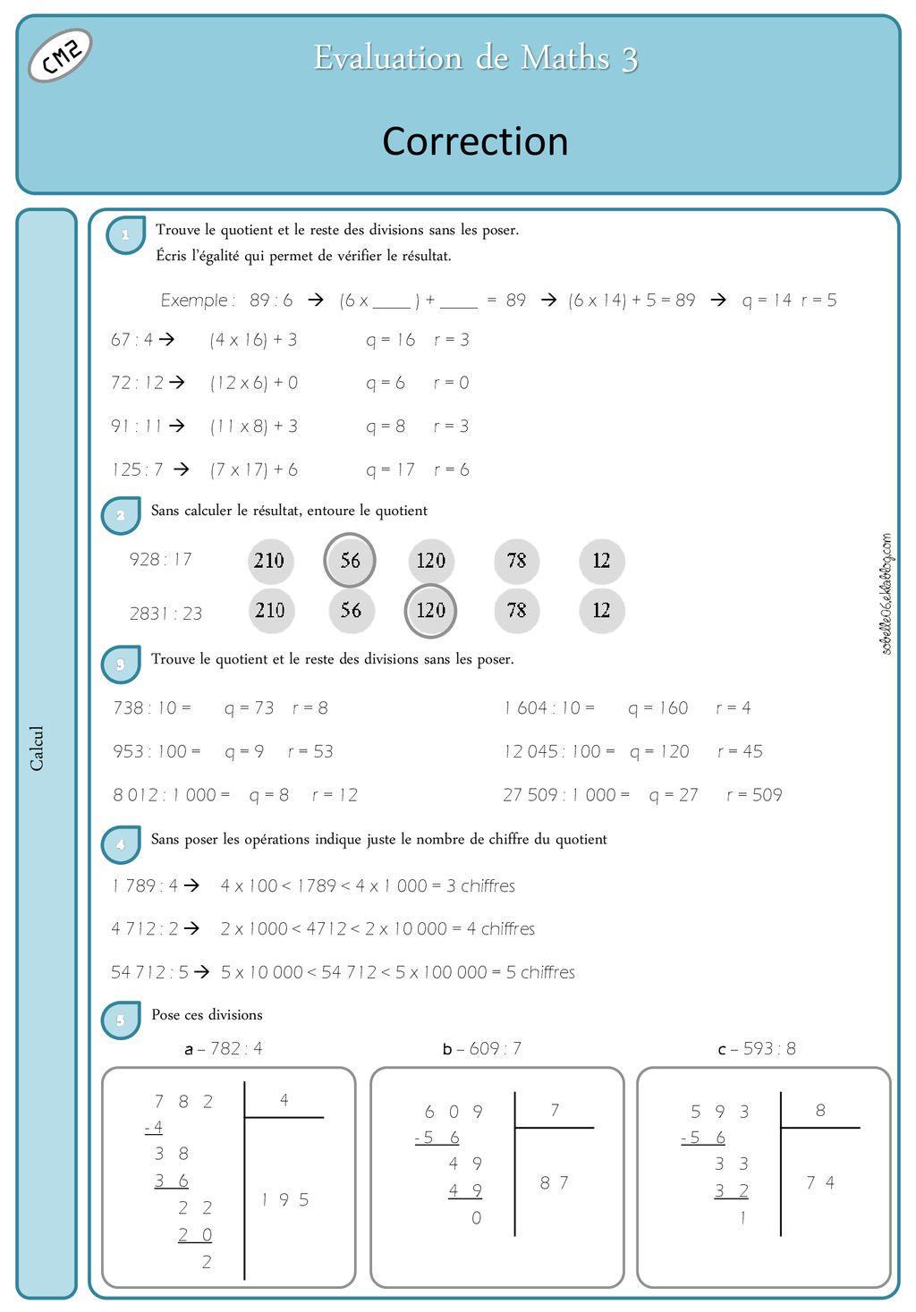Evaluation De Maths 3 Cm2 Calcul Ppt Telecharger