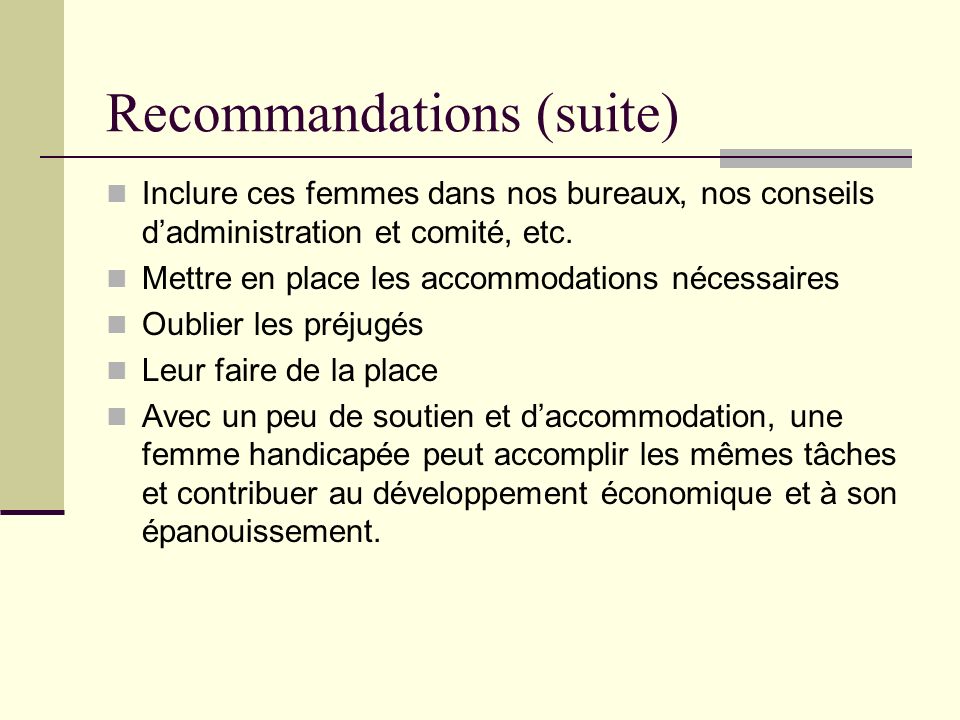 Recommandations (suite)