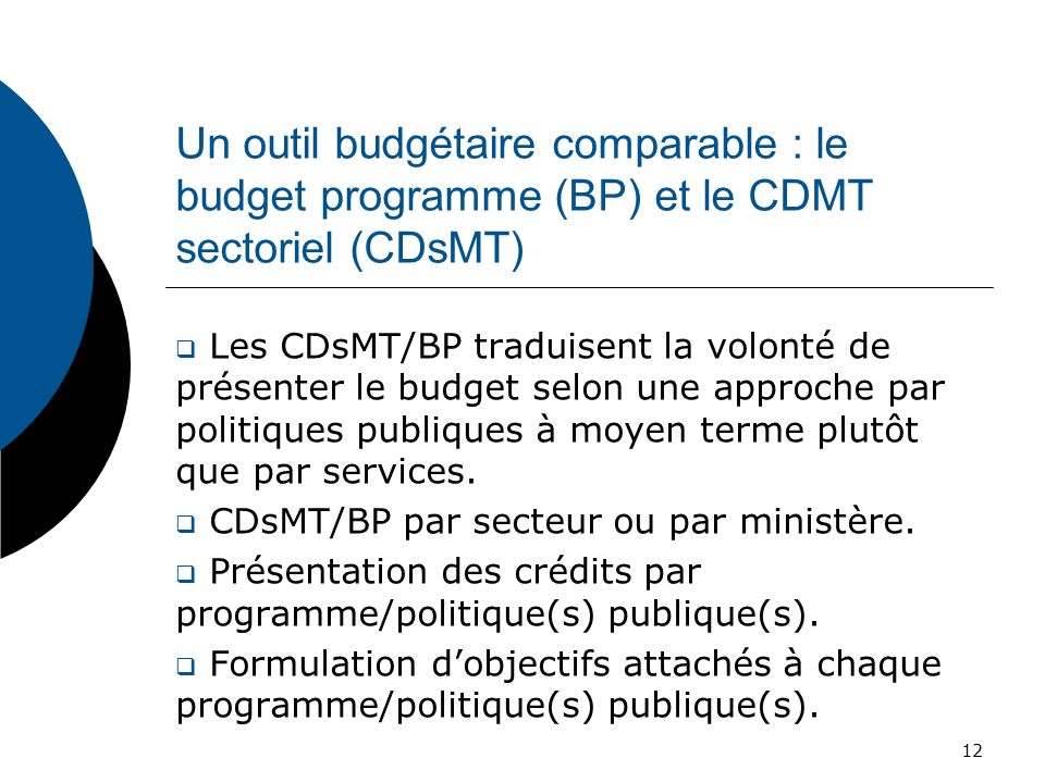 Un outil budgétaire comparable : le budget programme (BP) et le CDMT sectoriel (CDsMT)