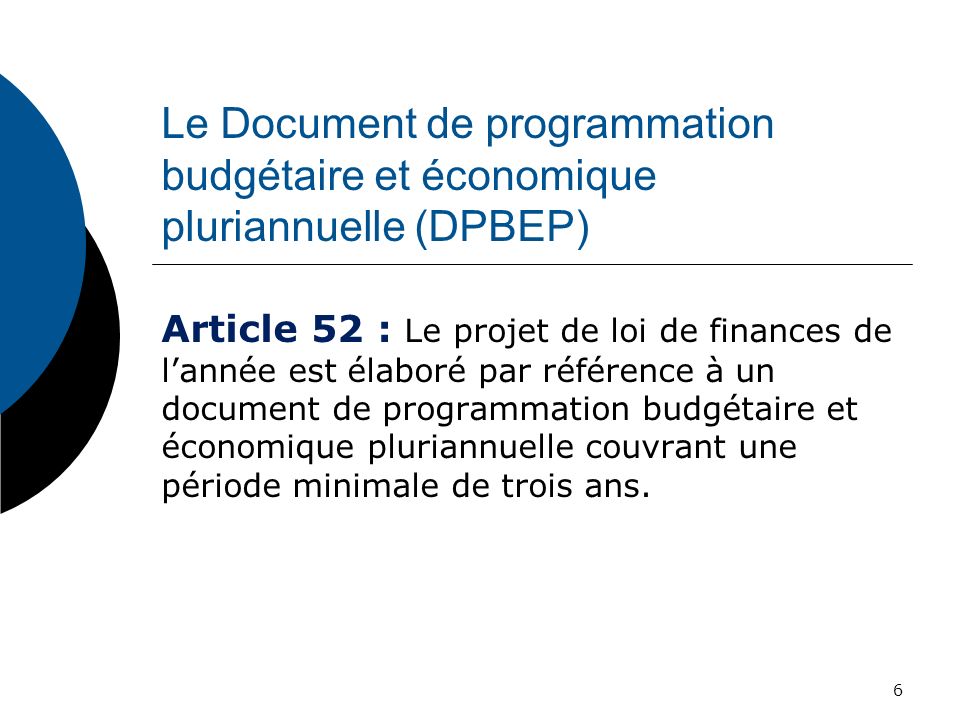 Le Document de programmation budgétaire et économique pluriannuelle (DPBEP)
