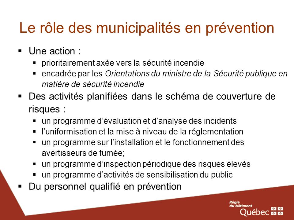 Le rôle des municipalités en prévention