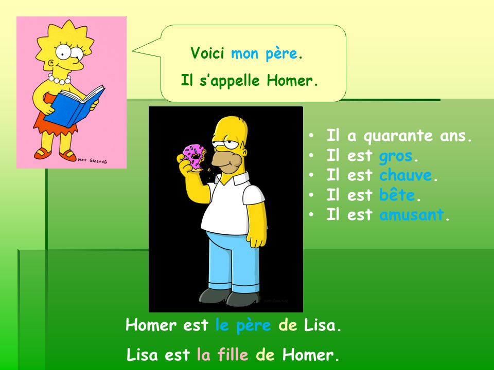 Homer est le père de Lisa. Lisa est la fille de Homer.