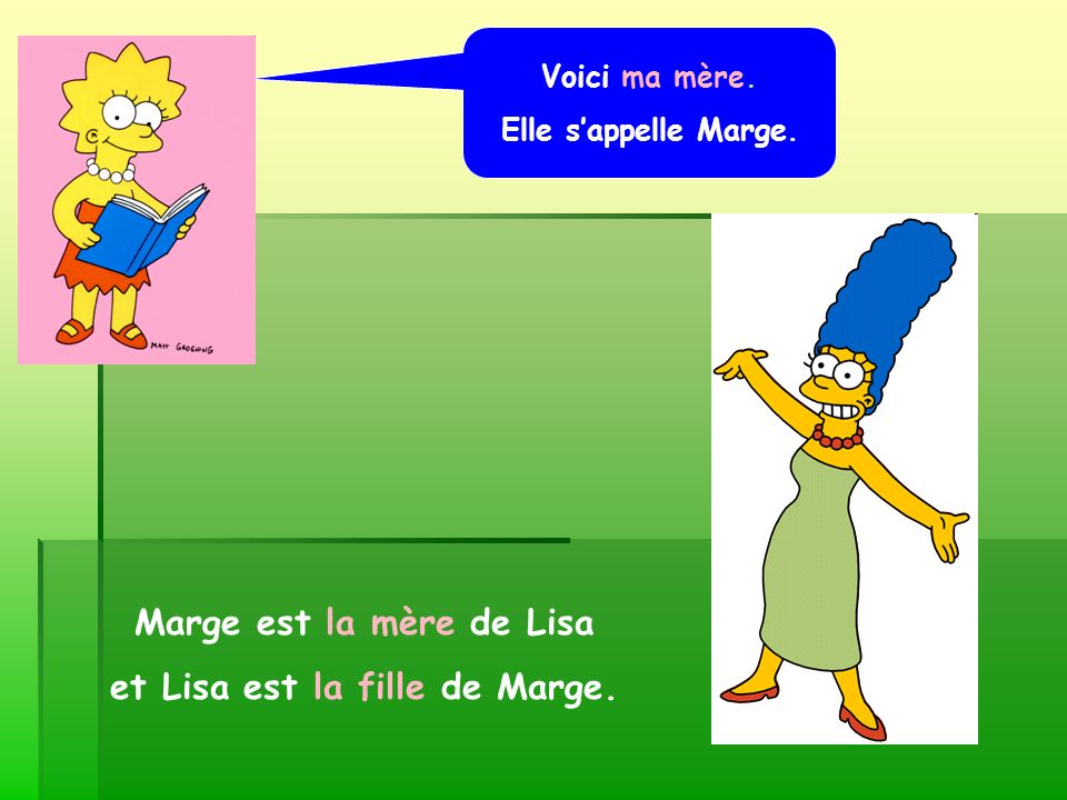 Marge est la mère de Lisa et Lisa est la fille de Marge.