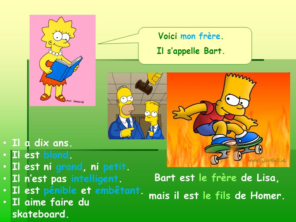 Bart est le frère de Lisa, mais il est le fils de Homer.