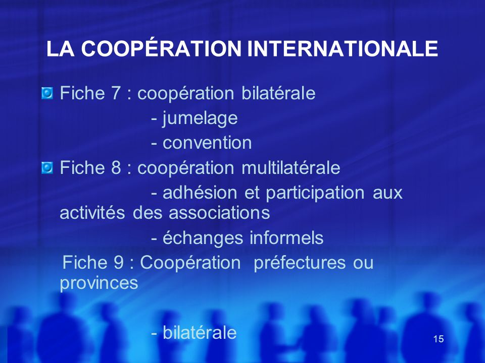 LA COOPÉRATION INTERNATIONALE
