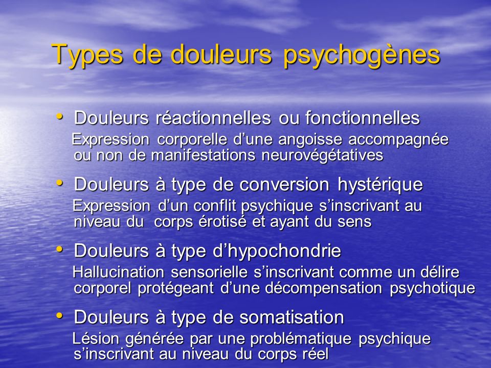 Types de douleurs psychogènes