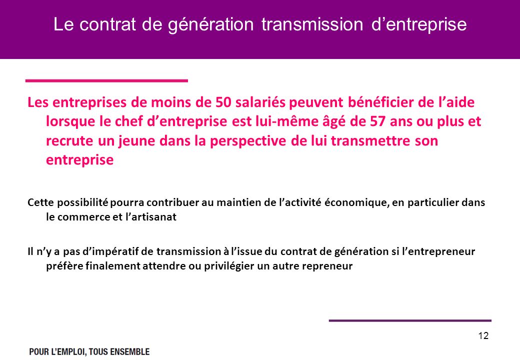 Le contrat de génération transmission d’entreprise