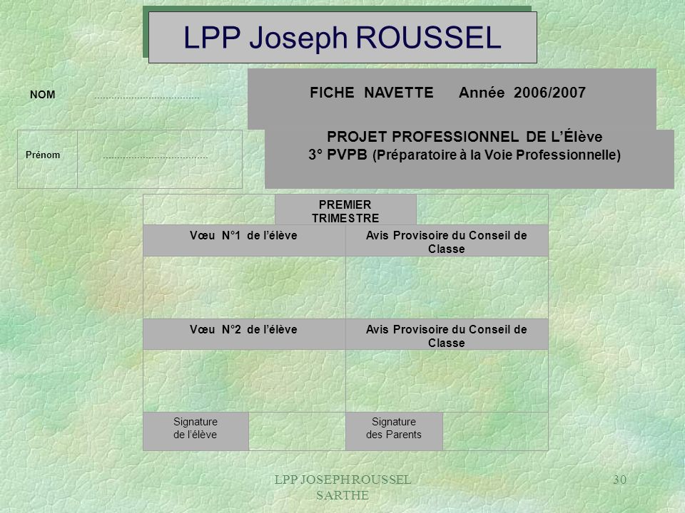 LPP Joseph ROUSSEL FICHE NAVETTE Année 2006/2007