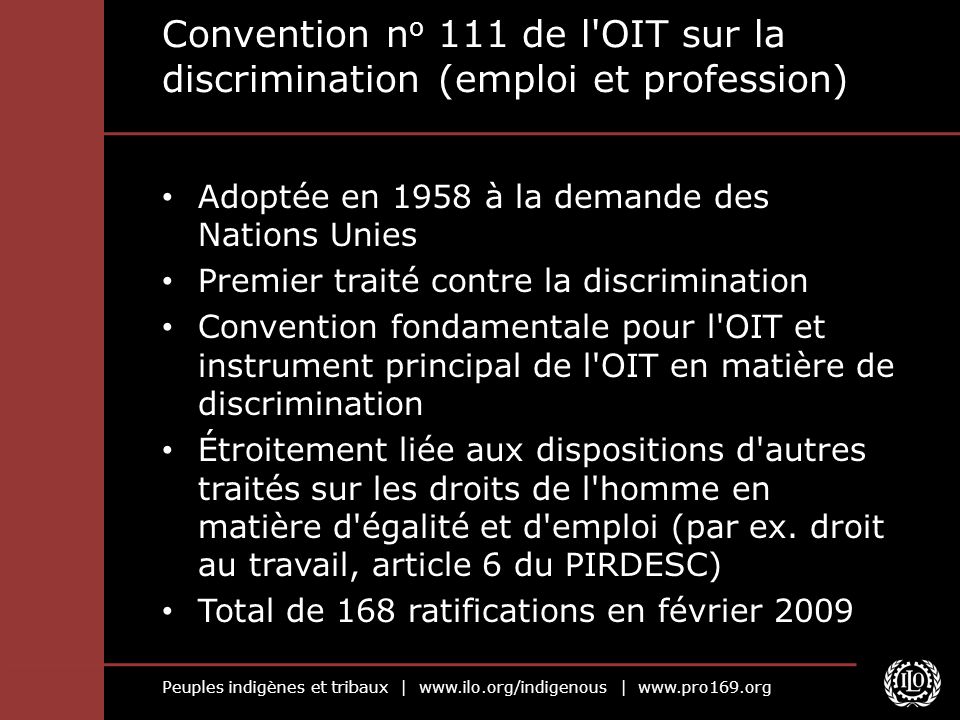 Convention no 111 de l OIT sur la discrimination (emploi et profession)