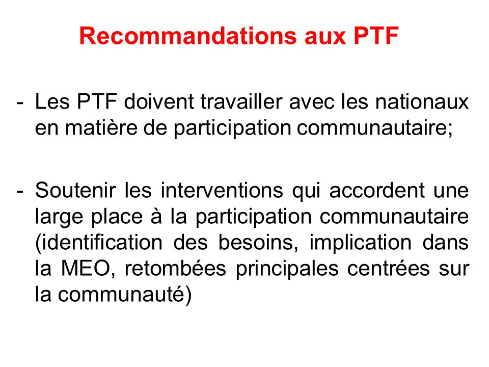 Recommandations aux PTF