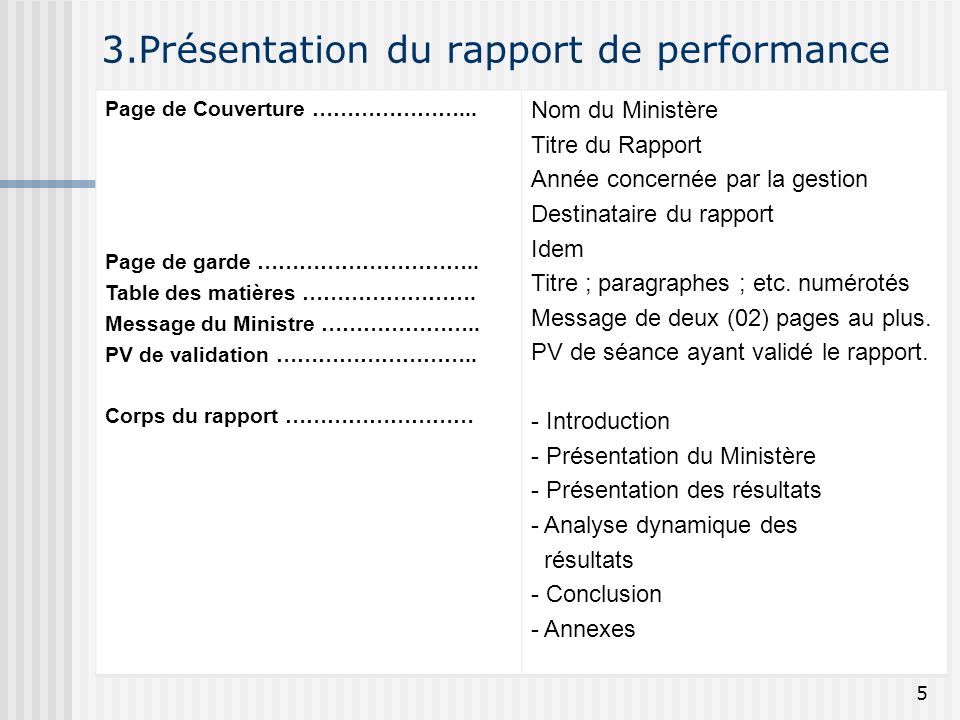 3.Présentation du rapport de performance