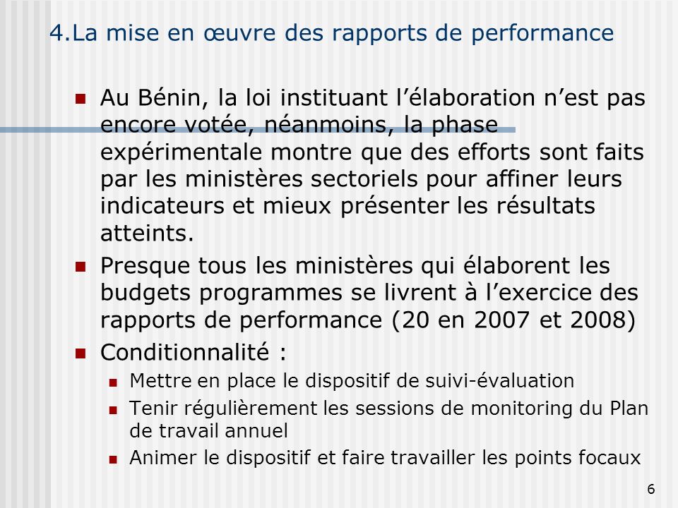 4.La mise en œuvre des rapports de performance