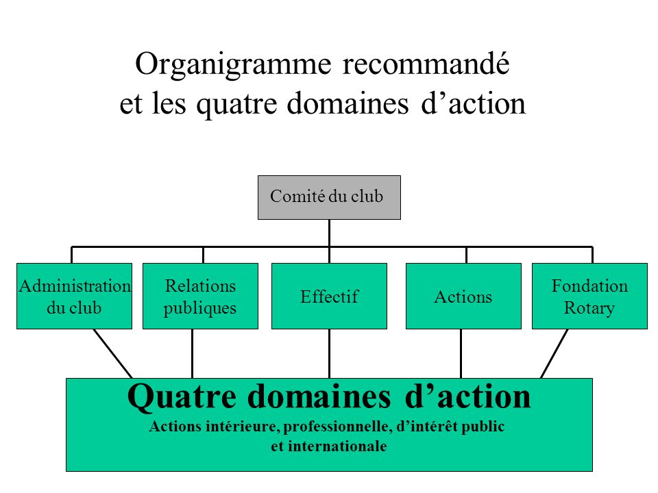 Organigramme recommandé et les quatre domaines d’action