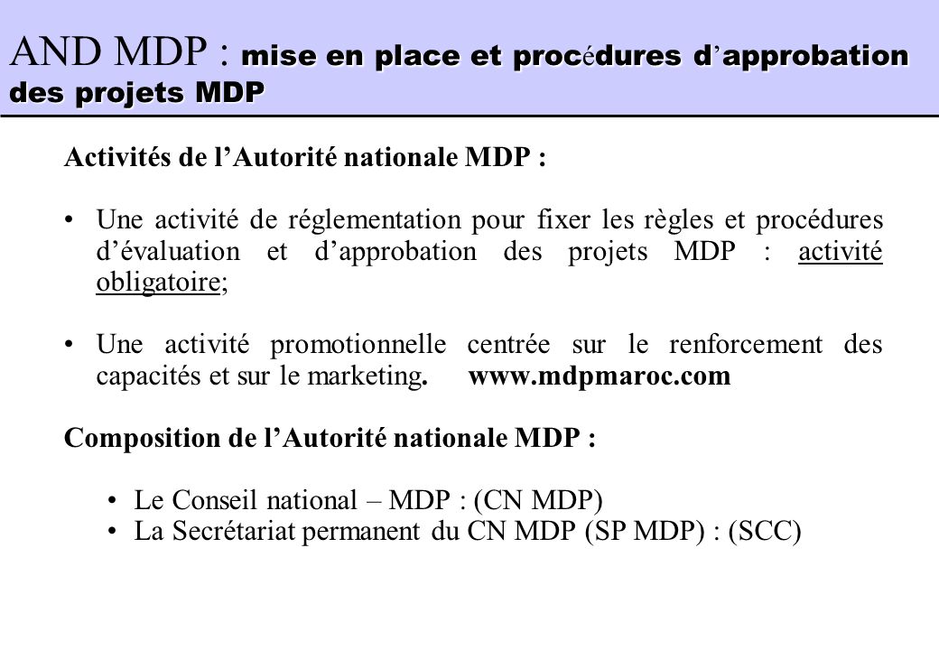 AND MDP : mise en place et procédures d’approbation des projets MDP