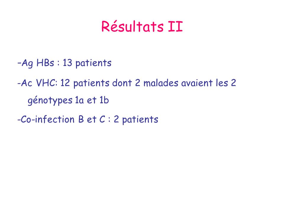 Résultats II -Ag HBs : 13 patients