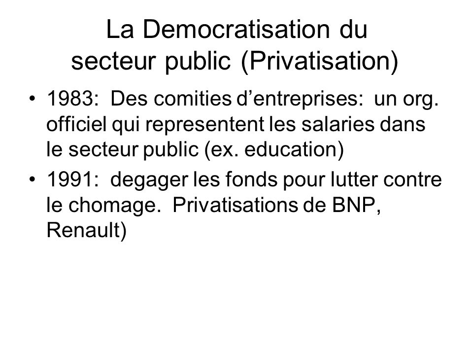 La Democratisation du secteur public (Privatisation)