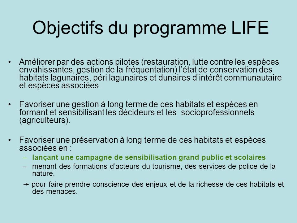 Objectifs du programme LIFE