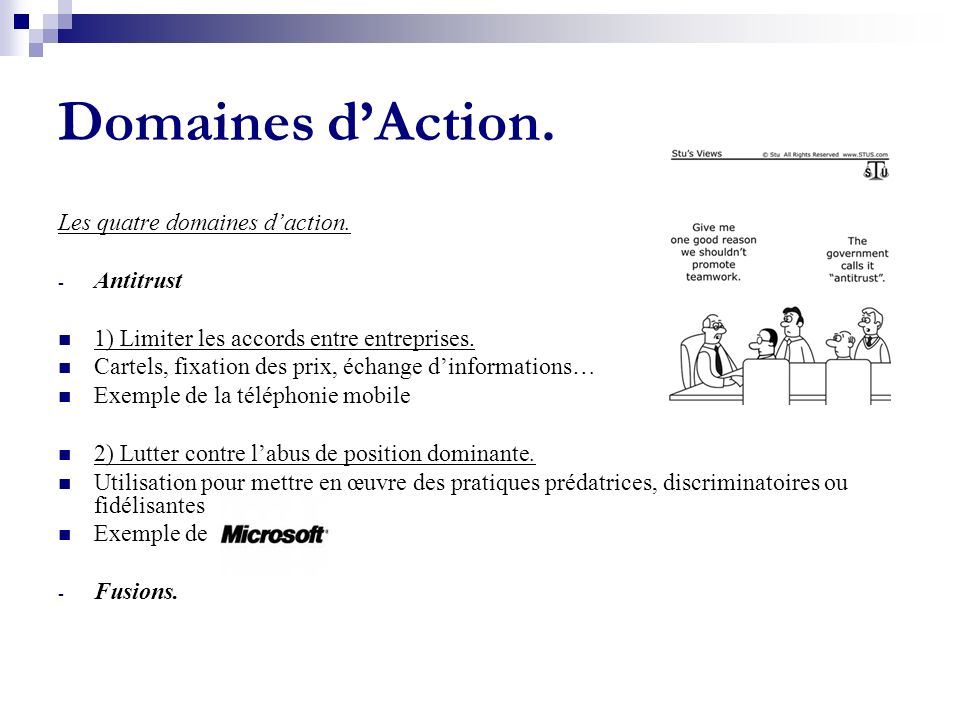 Domaines d’Action. Les quatre domaines d’action. Antitrust