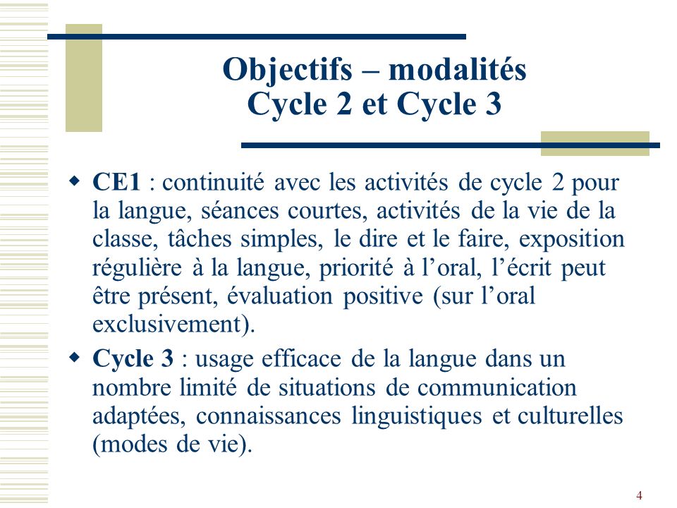 Objectifs – modalités Cycle 2 et Cycle 3
