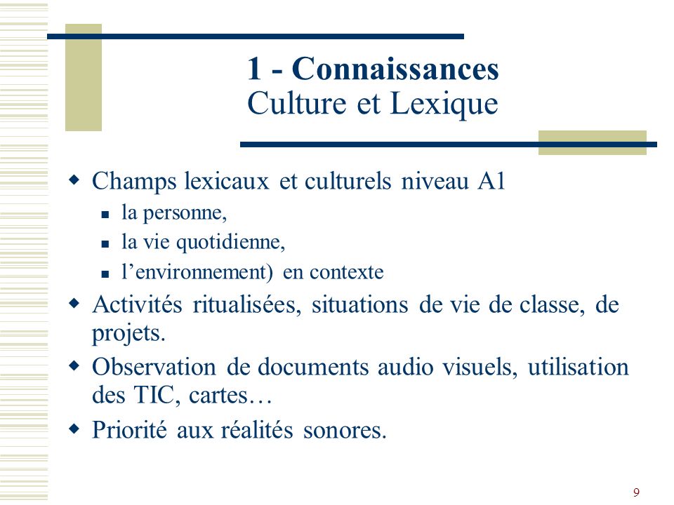 1 - Connaissances Culture et Lexique