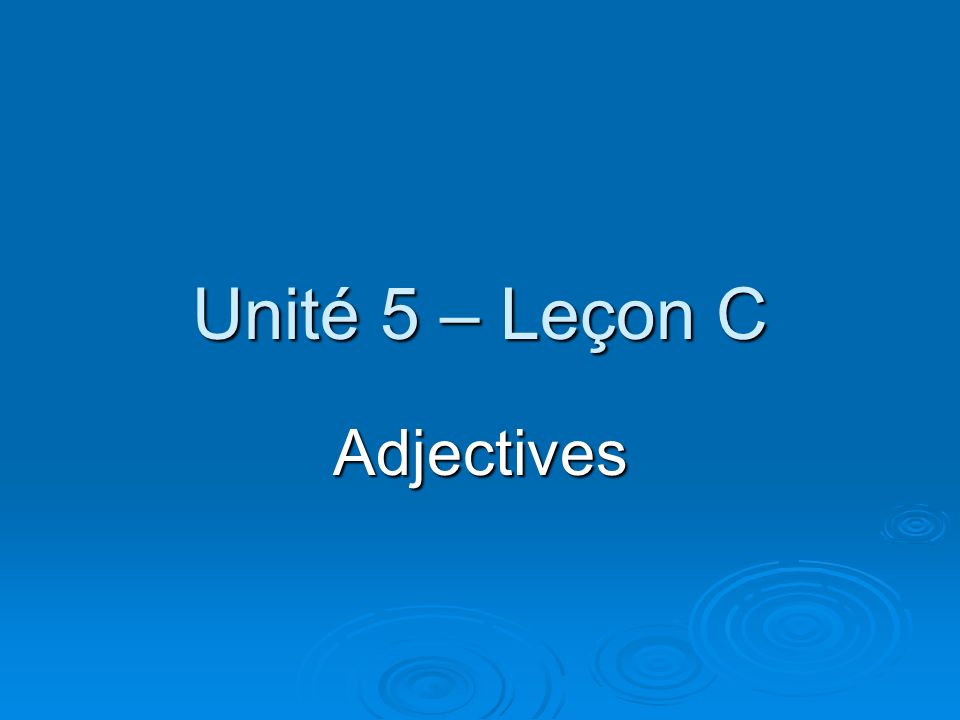 Unité 5 – Leçon C Adjectives