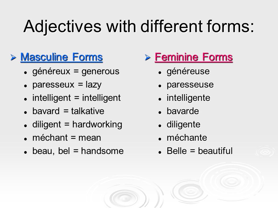 Adjectives with different forms: