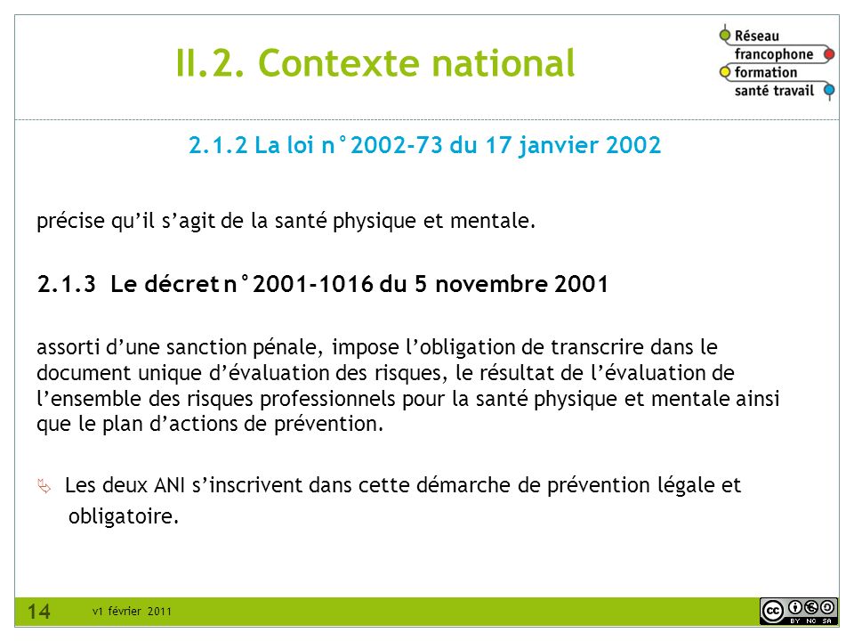 II.2. Contexte national La loi n° du 17 janvier 2002