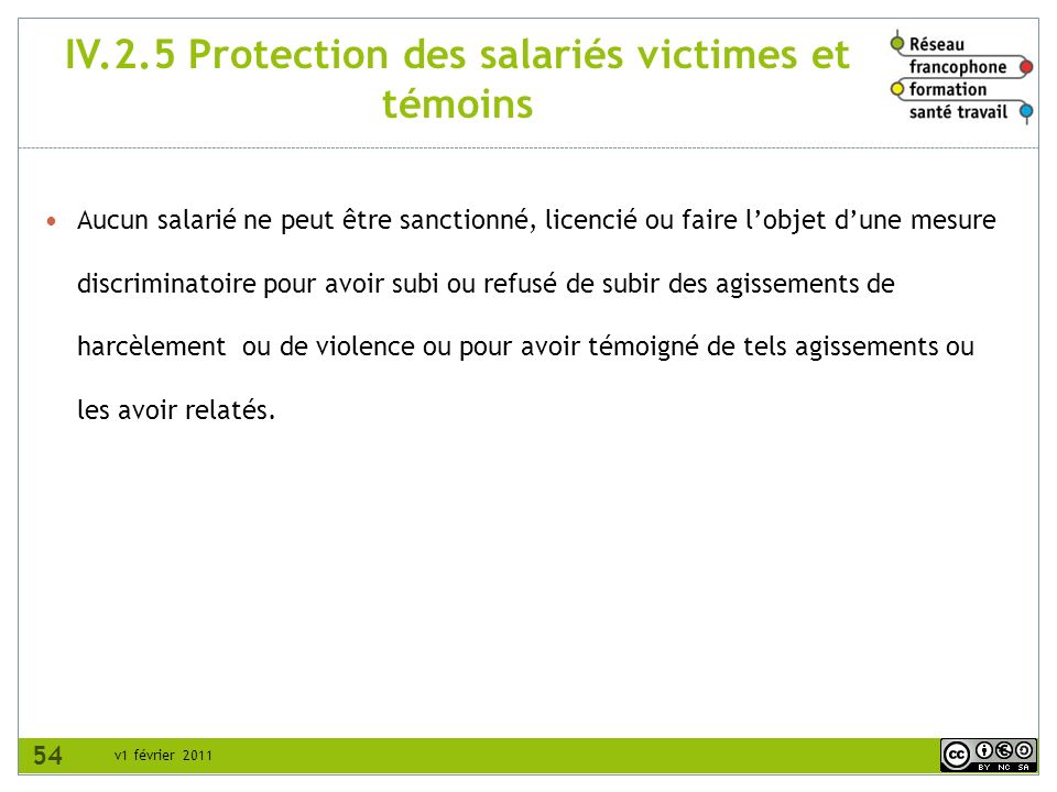 IV.2.5 Protection des salariés victimes et témoins