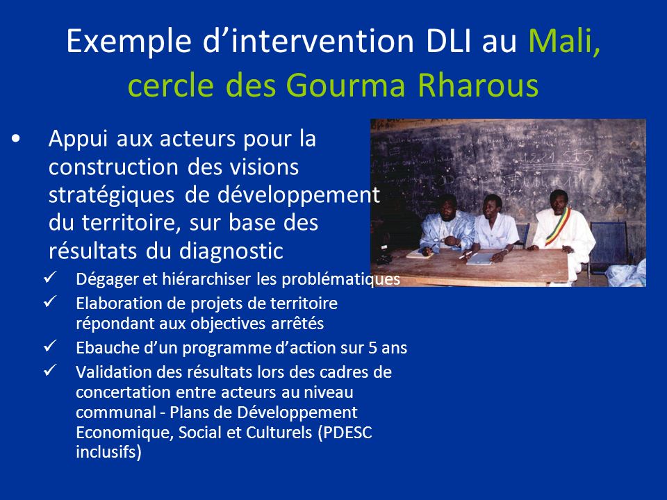 Exemple d’intervention DLI au Mali, cercle des Gourma Rharous
