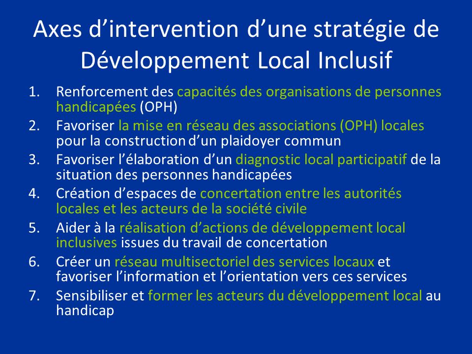 Axes d’intervention d’une stratégie de Développement Local Inclusif