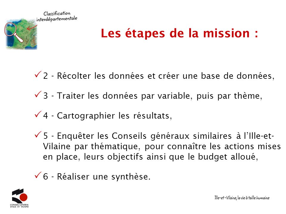 Les étapes de la mission :