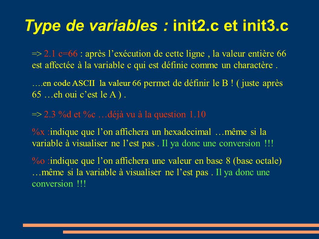 Type de variables : init2.c et init3.c