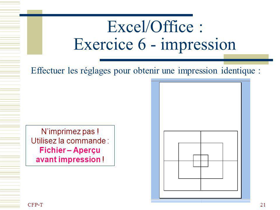 Excel/Office : Exercice 6 - impression