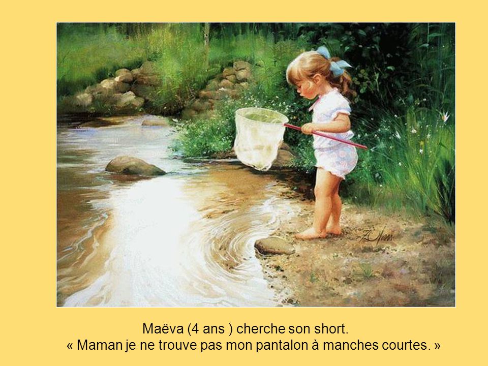 Maëva (4 ans ) cherche son short.