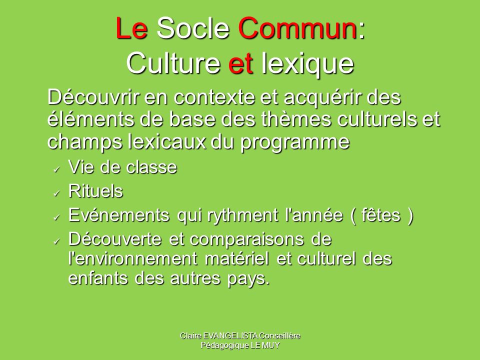 Le Socle Commun: Culture et lexique