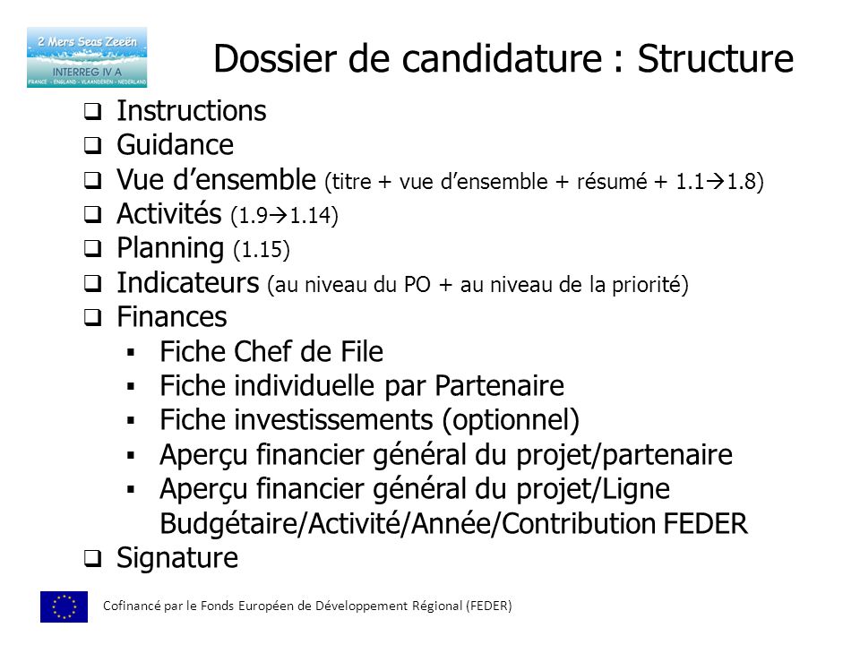 Dossier de candidature : Structure