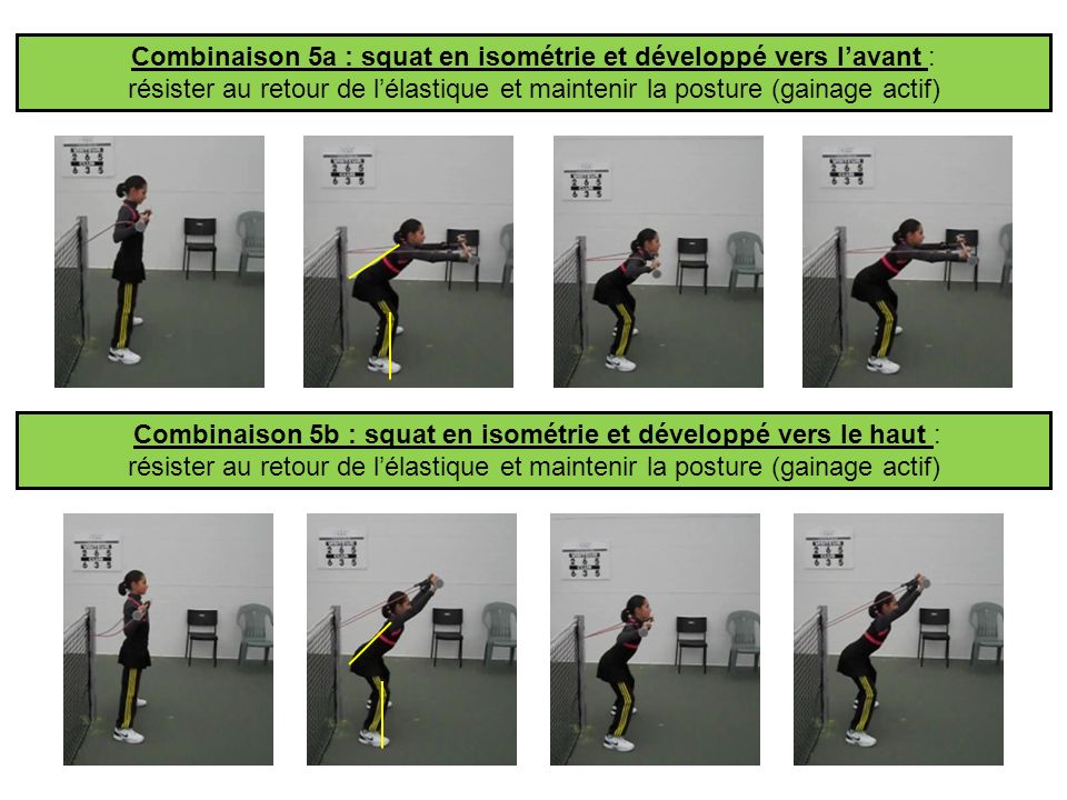 Combinaison 5a : squat en isométrie et développé vers l’avant :
