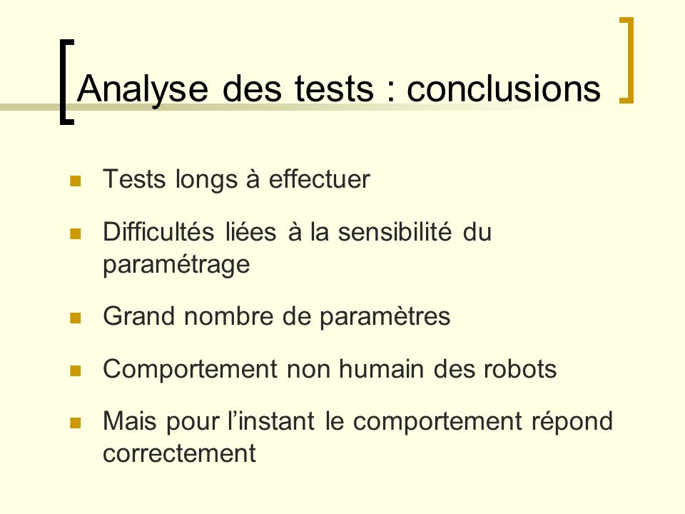 Analyse des tests : conclusions