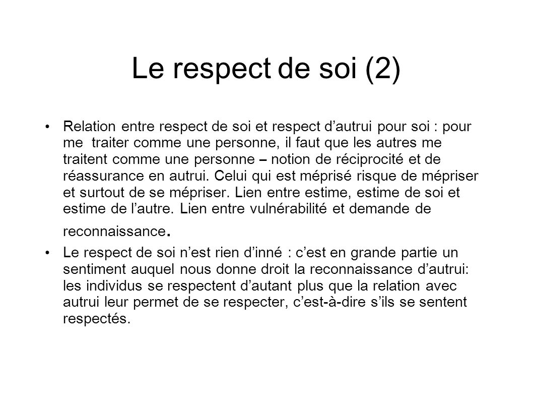 Le respect de soi (2)