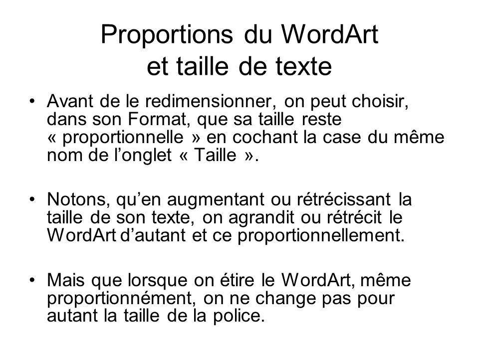 Proportions du WordArt et taille de texte
