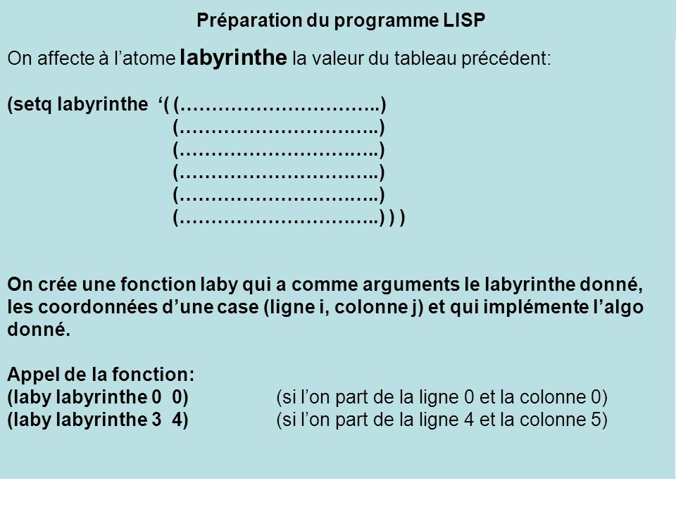 Préparation du programme LISP