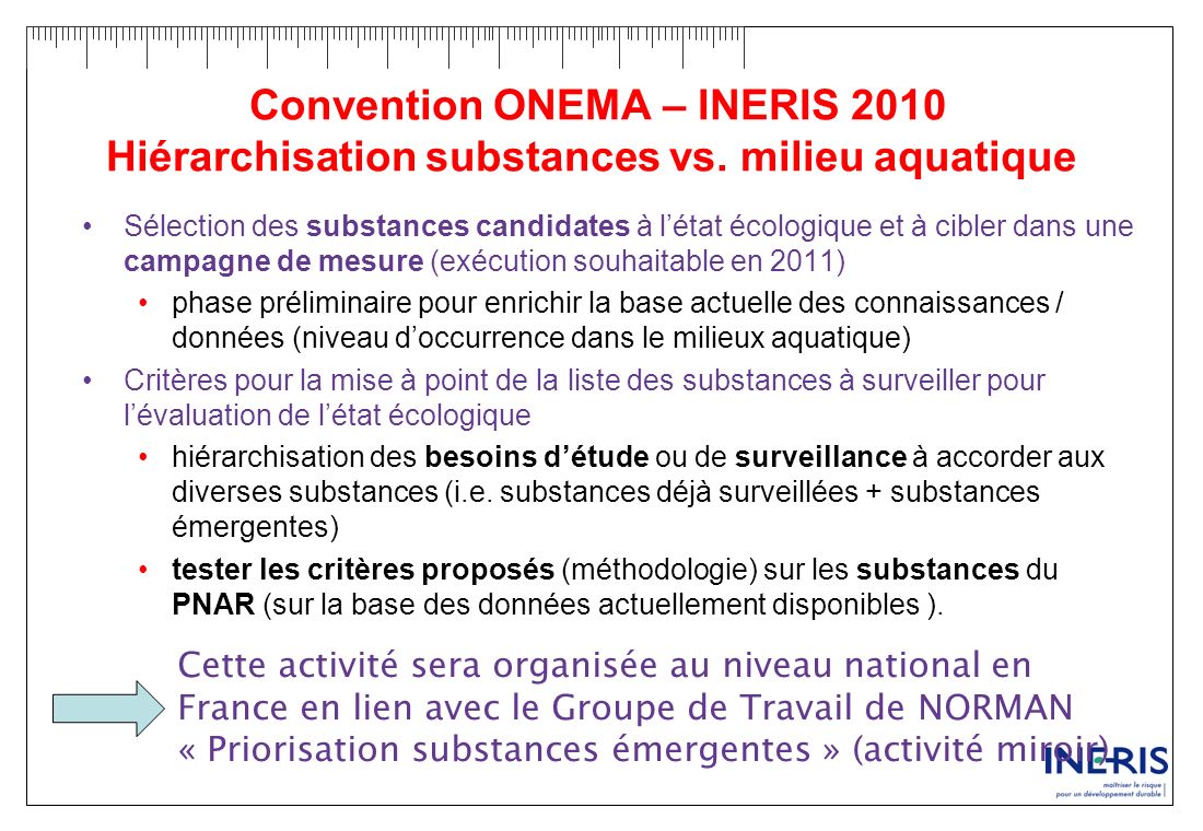 Convention ONEMA – INERIS 2010 Hiérarchisation substances vs