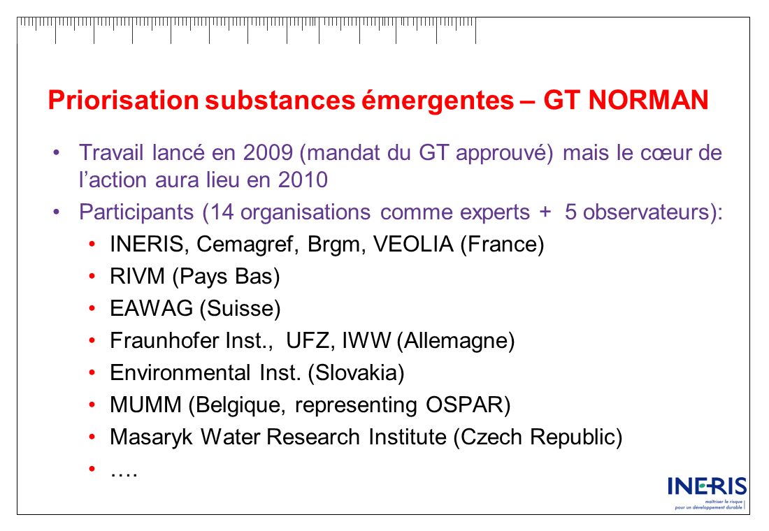 Priorisation substances émergentes – GT NORMAN