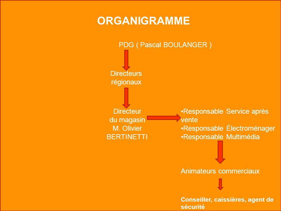 ORGANIGRAMME PDG ( Pascal BOULANGER ) Directeurs régionaux Directeur