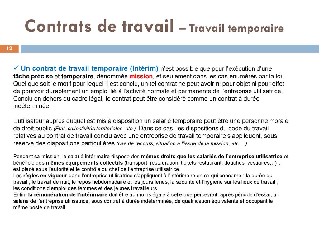 Les Contrats De Travail - Ppt Télécharger